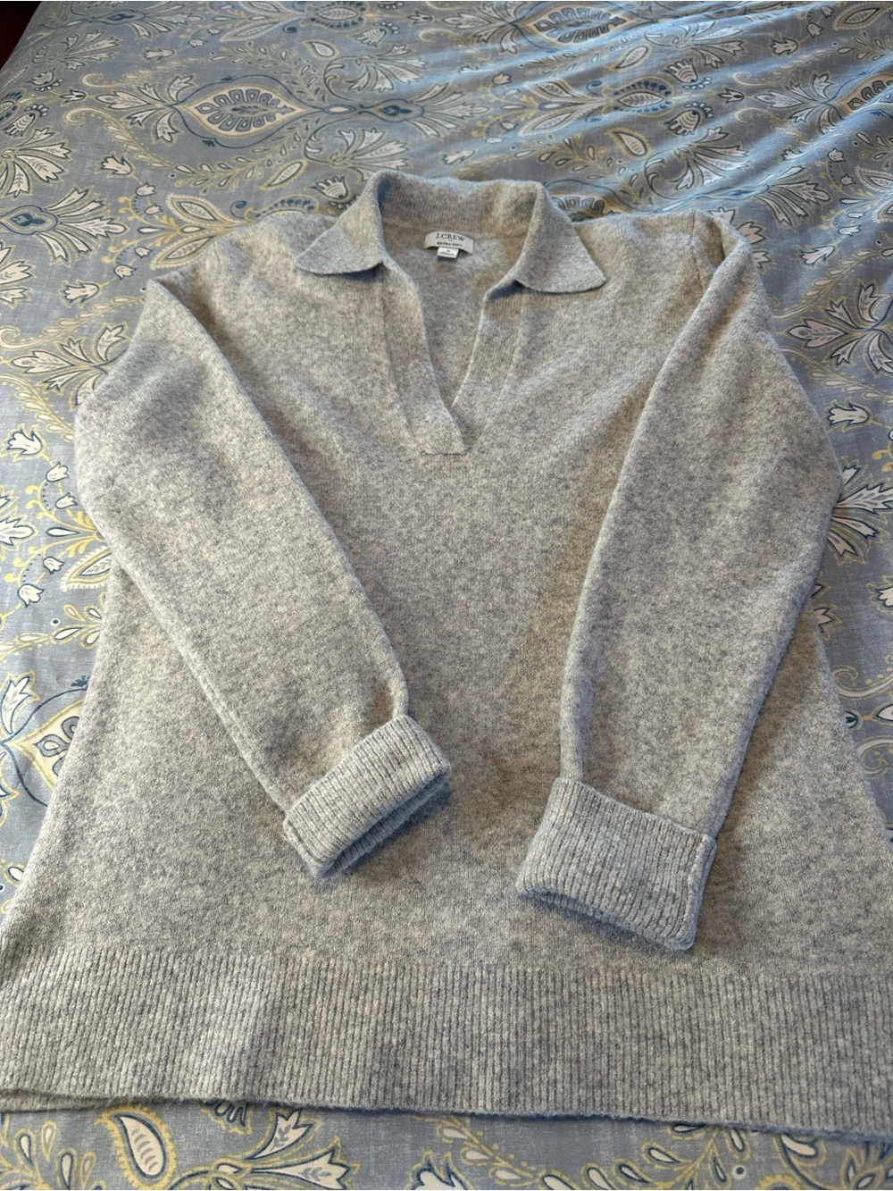 J. Crew Women’s Extra Soft Grey V-Neck Polo Sweater, S